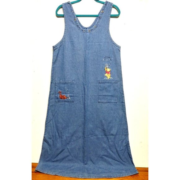RARE Disney Store dress denim jumper Size L /G Winnie The Pooh Tigger sleeveless - Picture 1 of 10